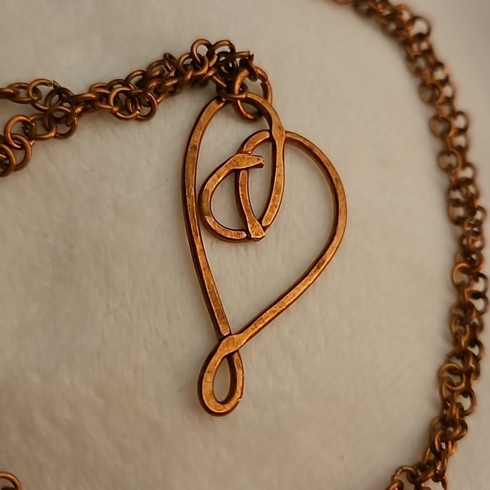 HANDMADE Copper Wire Wrapped Heart Pendant Long Chain Necklace - Picture 5 of 6